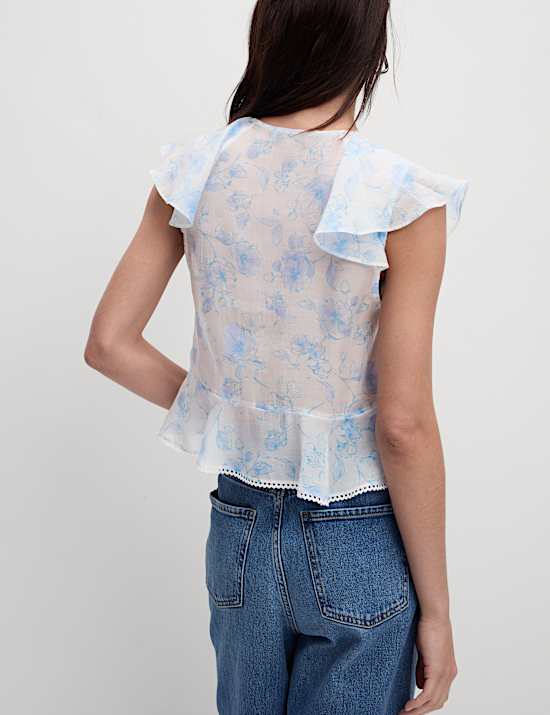 Lyocell Rich Floral Frill Detail Top