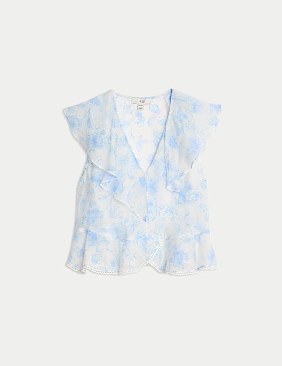 Lyocell Rich Floral Frill Detail Top