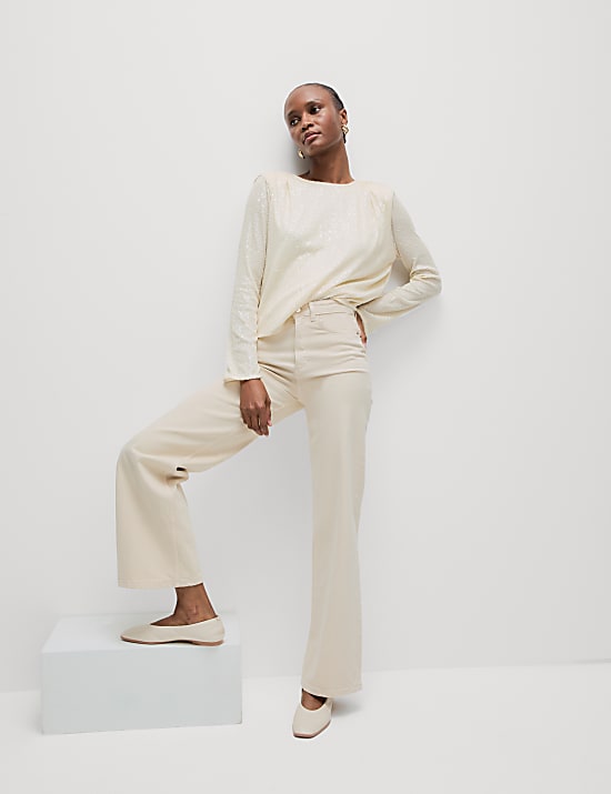 Top met ronde hals en lovertjes