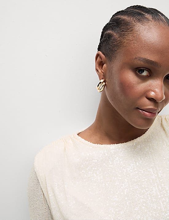 Top met ronde hals en lovertjes