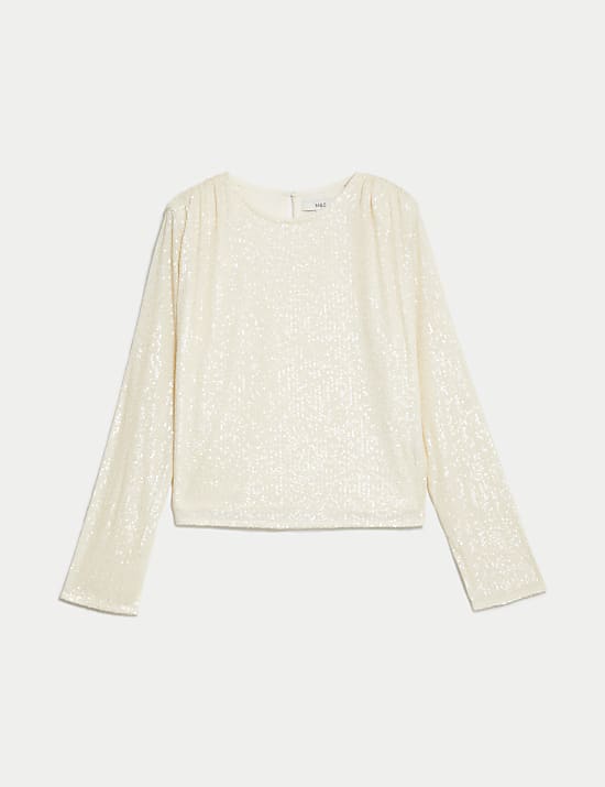 Top met ronde hals en lovertjes