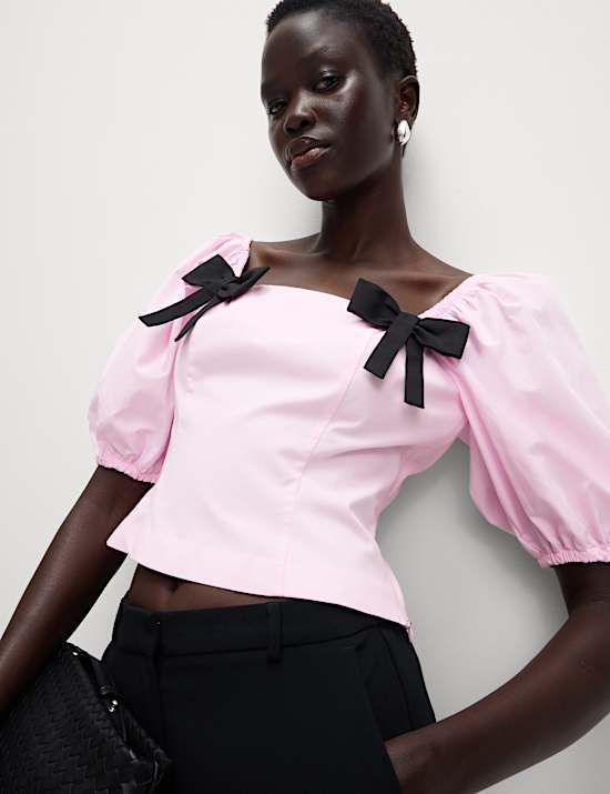 Pure Cotton Square Neck Bow Top