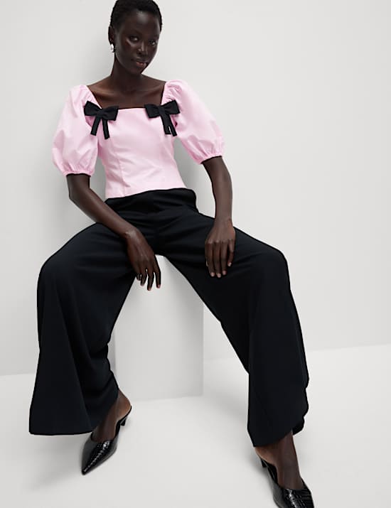 Pure Cotton Square Neck Bow Top