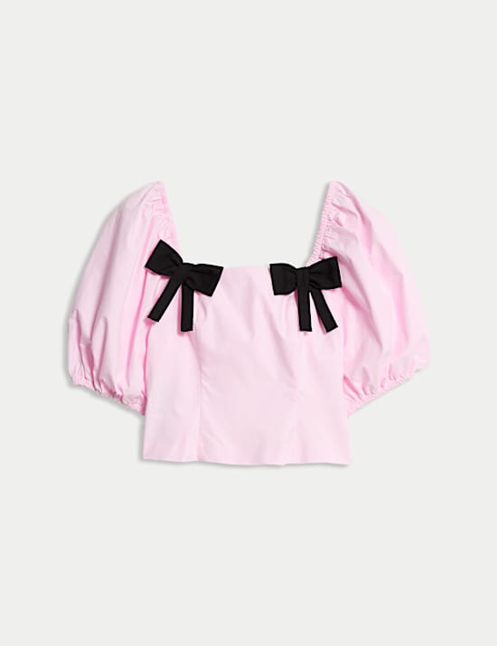 Pure Cotton Square Neck Bow Top