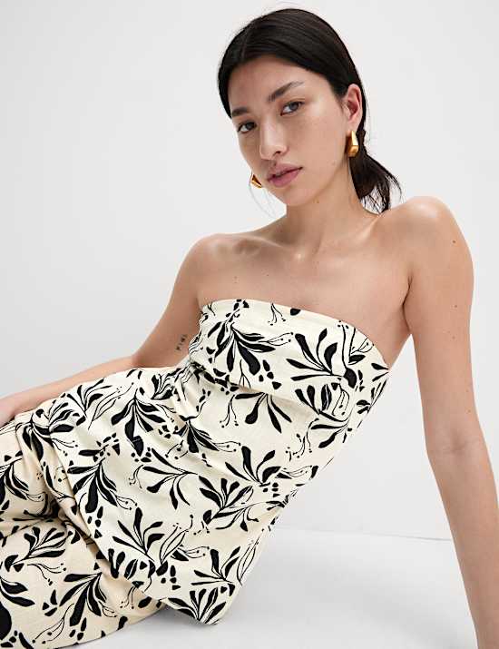 Linen Blend Printed Bandeau Top