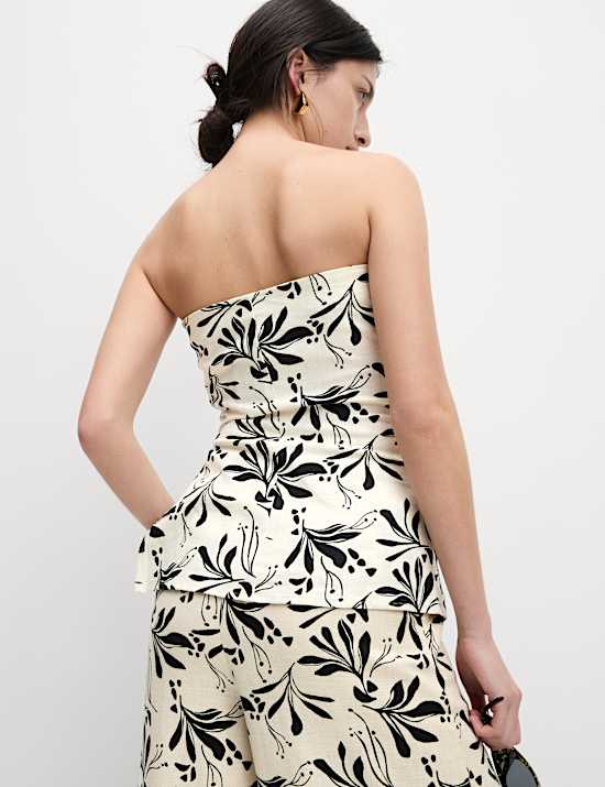 Linen Blend Printed Bandeau Top