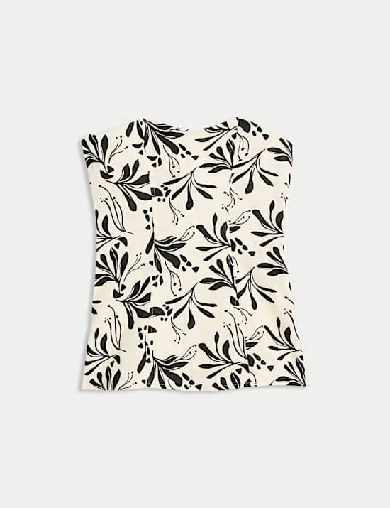 Linen Blend Printed Bandeau Top