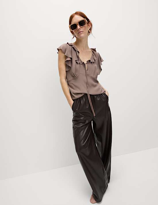 V-Neck Frill Detail Cap Sleeve Top