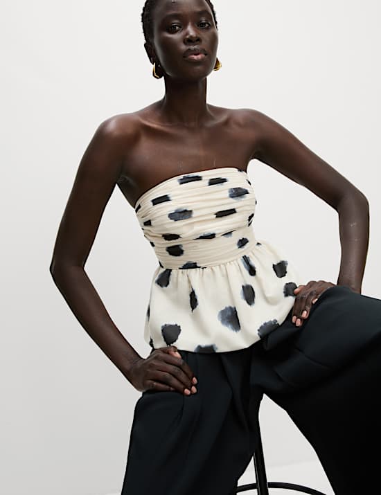Spot Print Ruched Bandeau Top