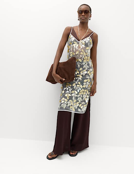 Sequin V-Neck Longline Cami Top