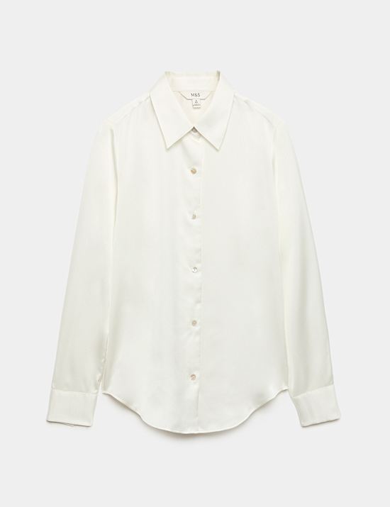 Chemise en satin boutonn&eacute;e &agrave; encolure
