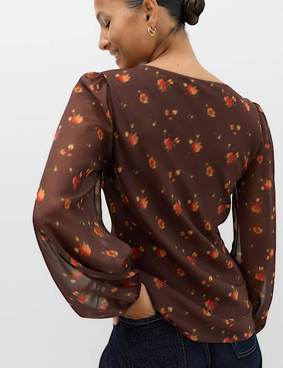 Printed V Neck Fitted Top