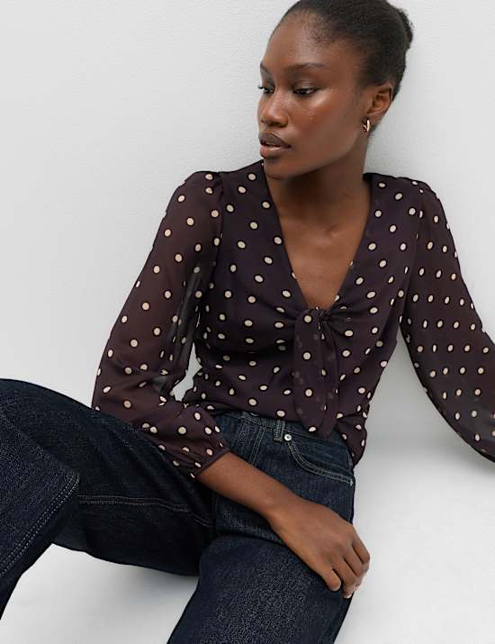 Printed V Neck Fitted Top