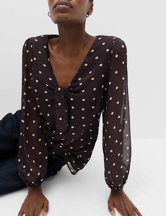 Printed V Neck Fitted Top