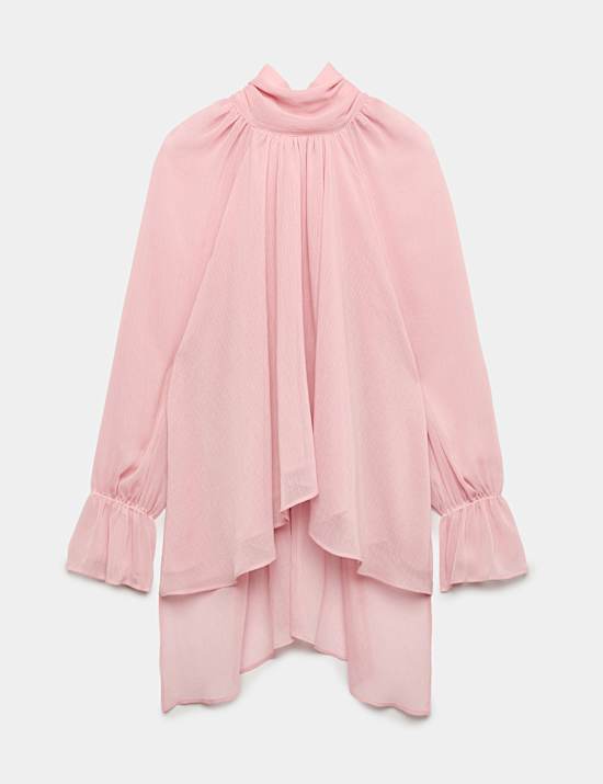 Draped Tie Neck Longline Blouse