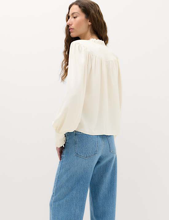 Tie Neck Blouson Sleeve Blouse