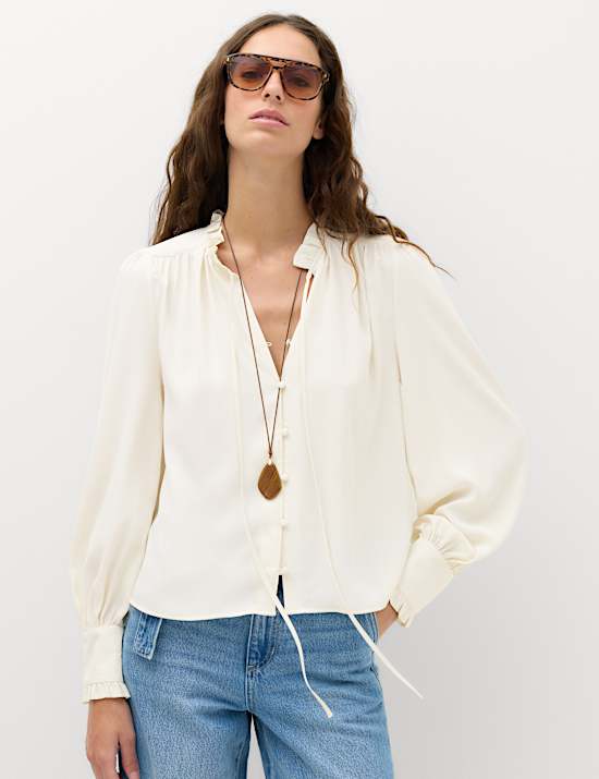 Tie Neck Blouson Sleeve Blouse