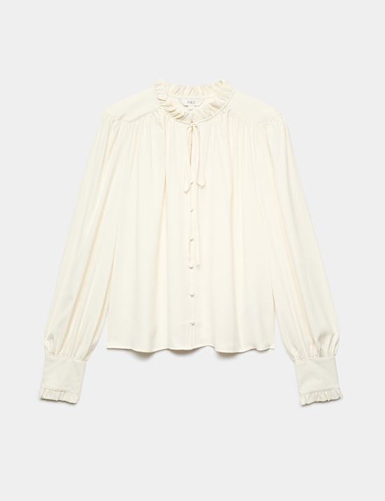 Tie Neck Blouson Sleeve Blouse