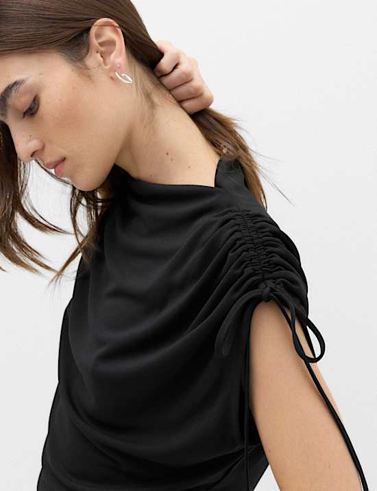 Sleeveless Shoulder Tie Draped Top