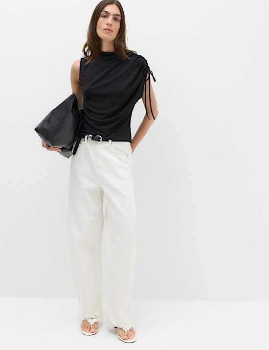 Sleeveless Shoulder Tie Draped Top