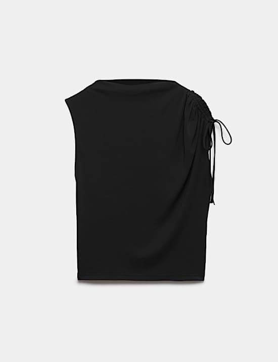 Sleeveless Shoulder Tie Draped Top