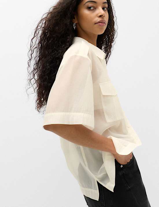 Sheer Collared Utility Shirt