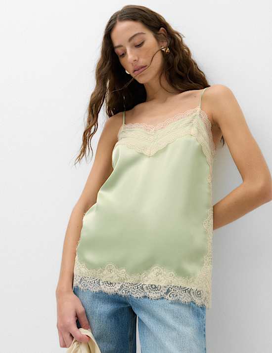Contrast Lace Trim Cami Top