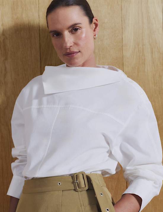 Pure Cotton Asymmetric Collar Shirt