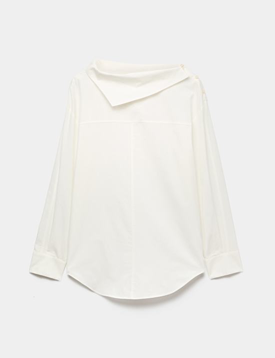 Pure Cotton Asymmetric Collar Shirt