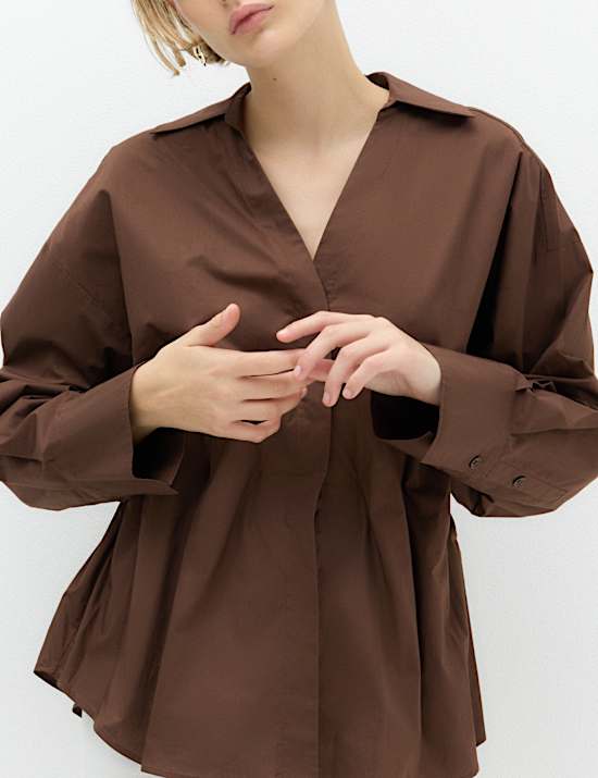 Pure Cotton Collared Waisted Shirt