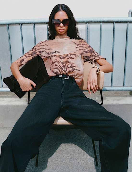 Lyocell Rich Animal Print Cape Detail Blouse