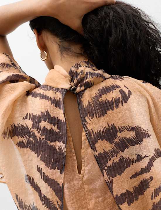 Lyocell Rich Animal Print Cape Detail Blouse