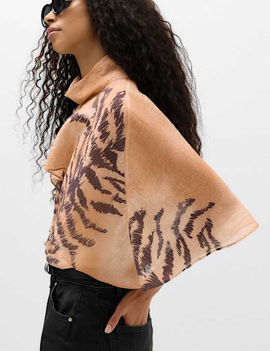 Lyocell Rich Animal Print Cape Detail Blouse