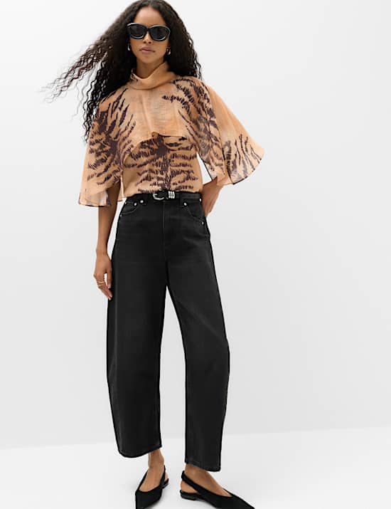 Lyocell Rich Animal Print Cape Detail Blouse