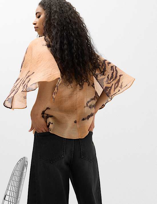 Lyocell Rich Animal Print Cape Detail Blouse