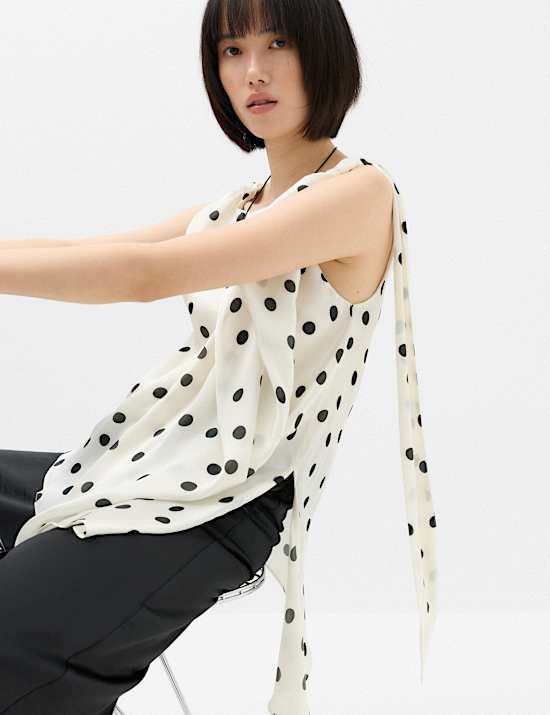 Polka Dot Draped Asymmetric Top