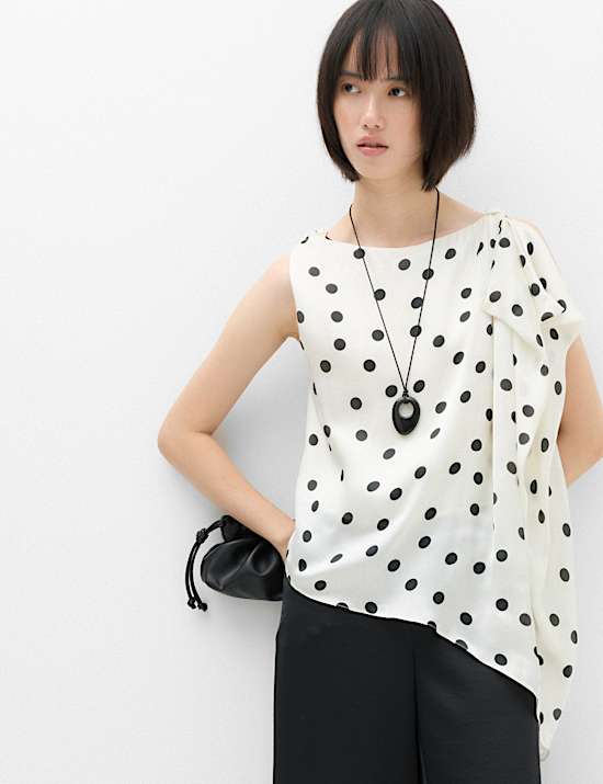 Polka Dot Draped Asymmetric Top