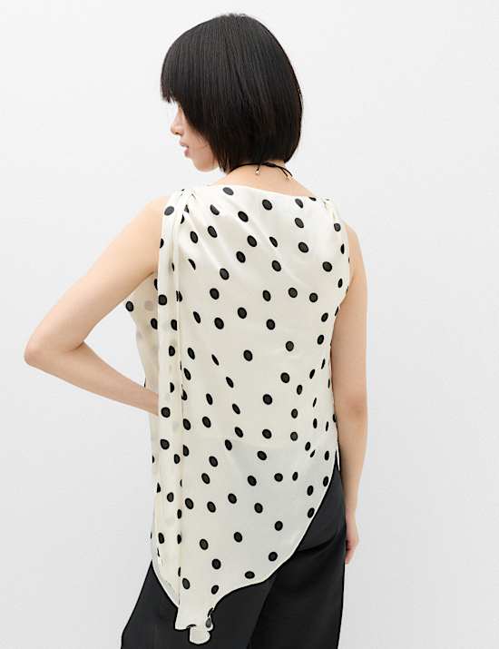 Polka Dot Draped Asymmetric Top