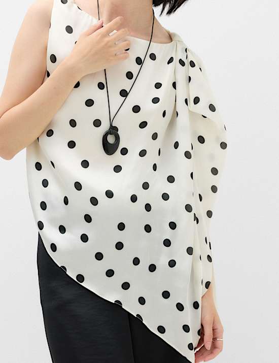 Polka Dot Draped Asymmetric Top