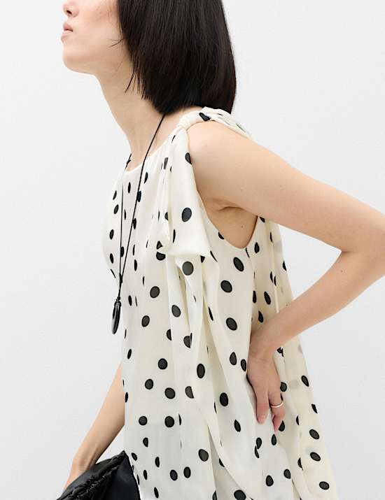 Polka Dot Draped Asymmetric Top