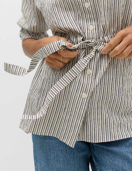 Striped Tie Waist Detail Shirt