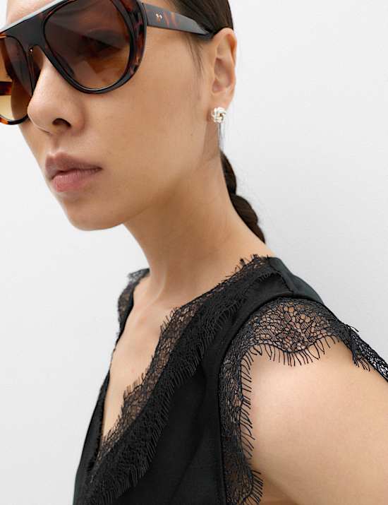 Satin V-Neck Lace Insert Cami Top