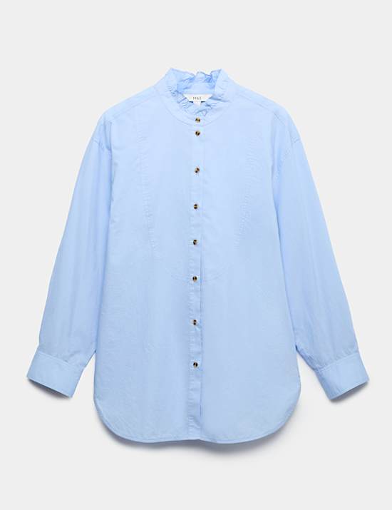 Pure Cotton Pie Crust Frill Neck Shirt