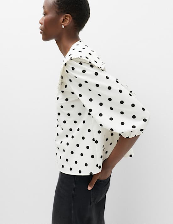 Pure Cotton Polka Dot Sailor Collar Shirt