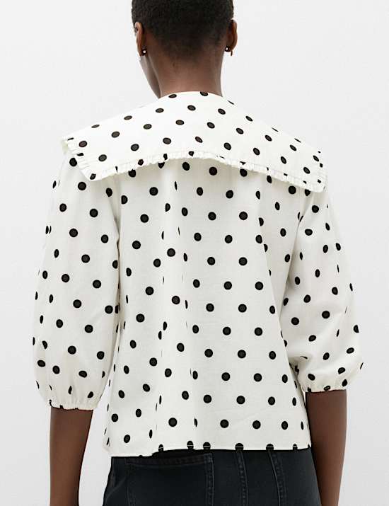 Pure Cotton Polka Dot Sailor Collar Shirt