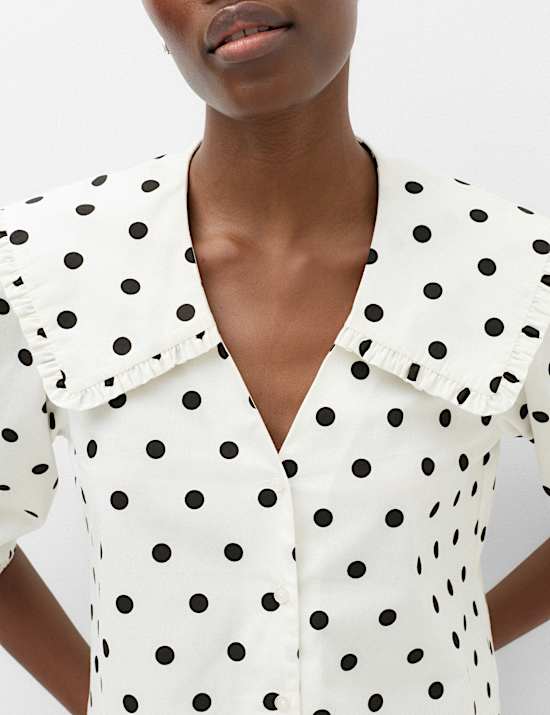 Pure Cotton Polka Dot Sailor Collar Shirt