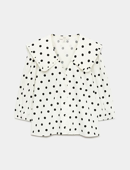 Pure Cotton Polka Dot Sailor Collar Shirt