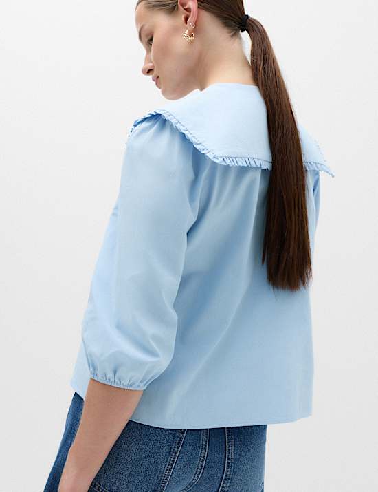 Pure Cotton Frilled Sailor Collar Shirt