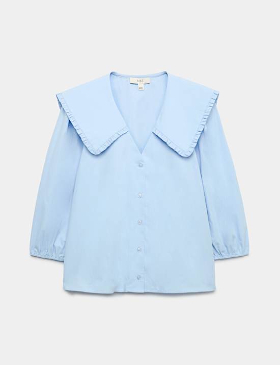 Pure Cotton Frilled Sailor Collar Shirt