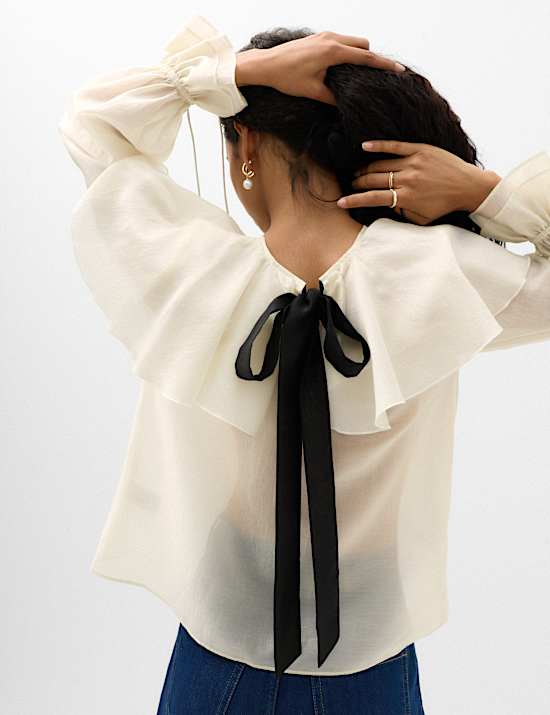 Lyocell Rich Ruffle Tie Detail Blouse